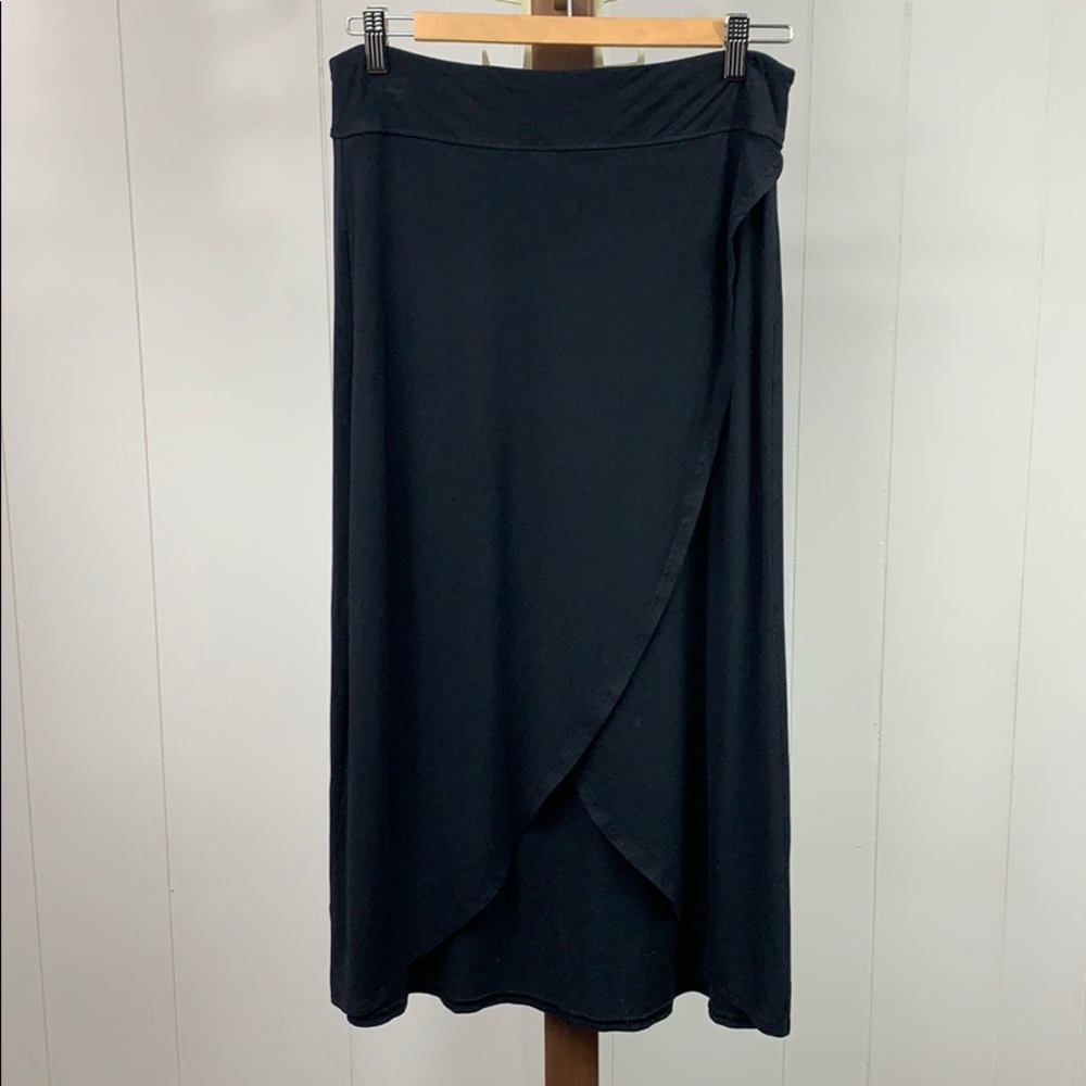 Athleta Black Faux Wrap Midi Skirt